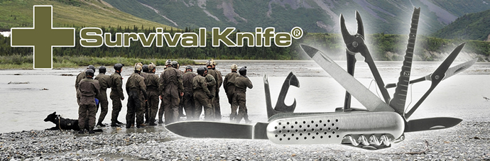 SurvivalKnife®, sport & vrije tijd, hobby, Roestvrij multifunctioneel SurvivalKnife® van massief edelstaal
